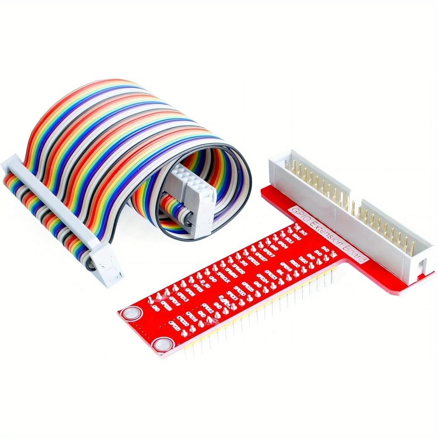 The GPIO Raspberry Pi expansion board, equipped with a flat 7.87-inch 40-pin cable, is compatible with the RPi 4B/3B/3 B+