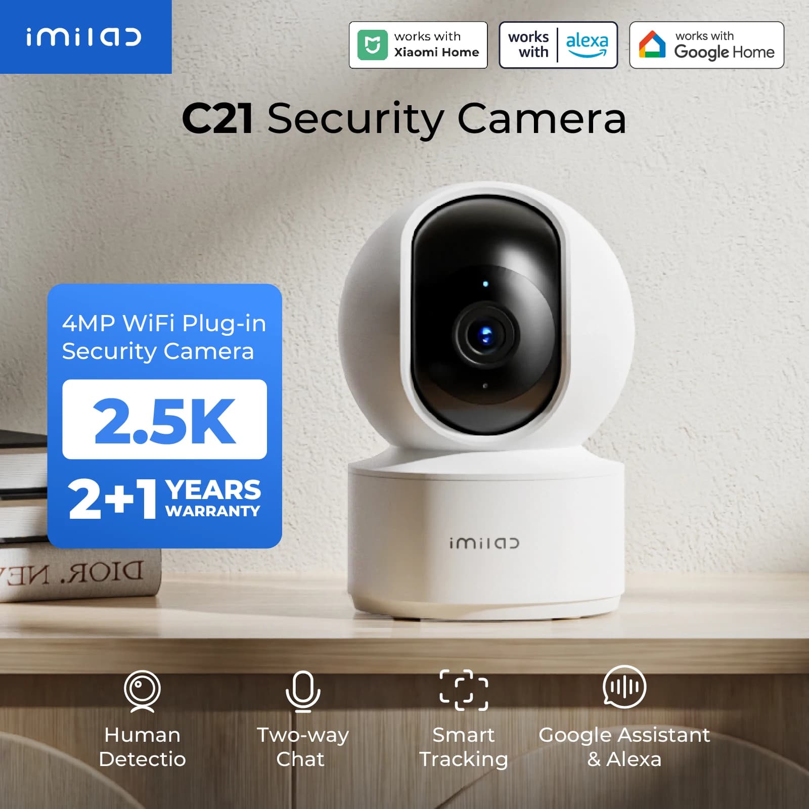 Telecamera WiFi IMILAB C21 2.5K, Baby Monitor, Telecamera IP da Interno con PTZ, Visione Notturna, Audio Bidirezionale, Rilevamento Umano e Rilevamento AI