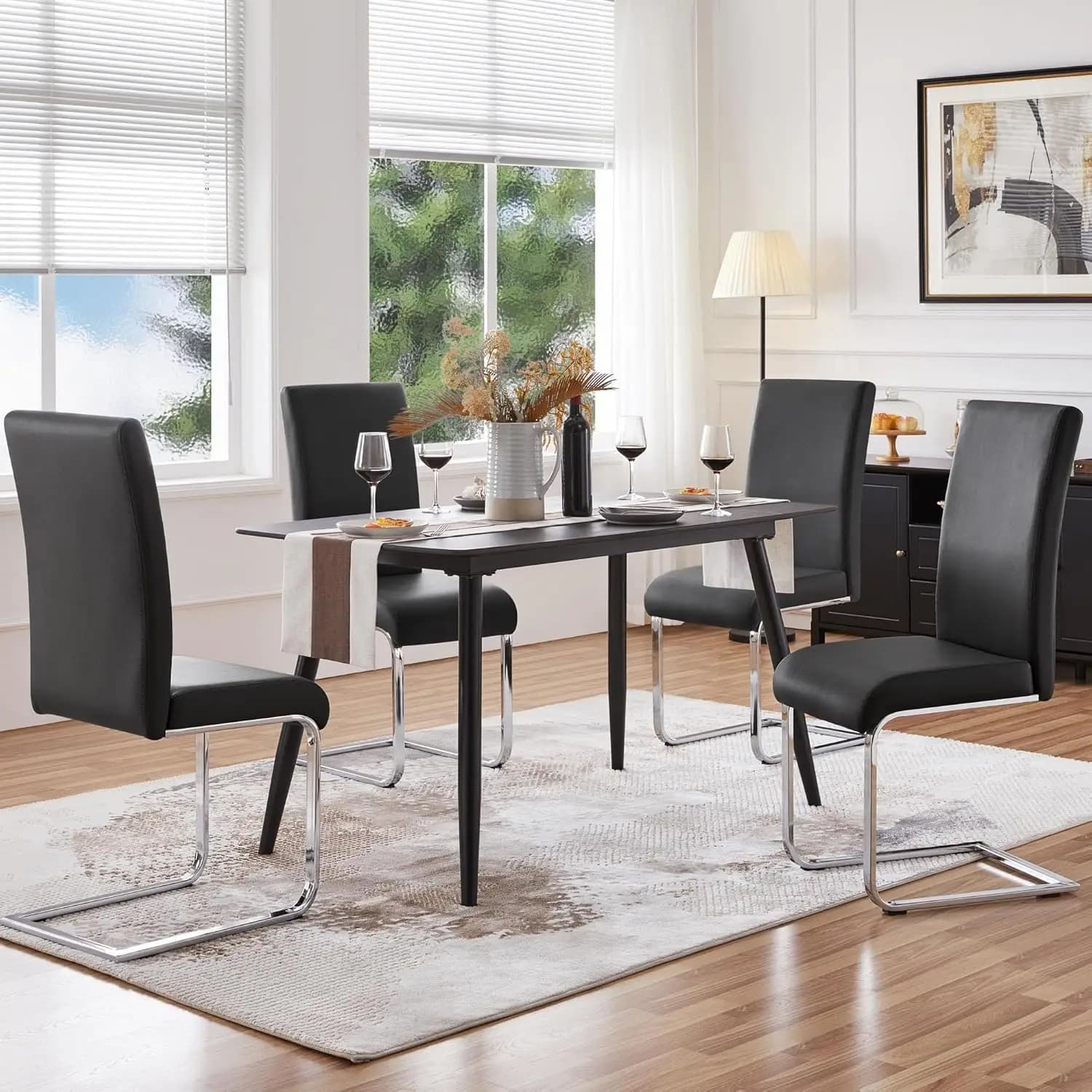 Set di 4 Sedie da Pranzo Moderne in Ecopelle con Schienale Alto e Gambe in Metallo Cromato, Personalizzabili