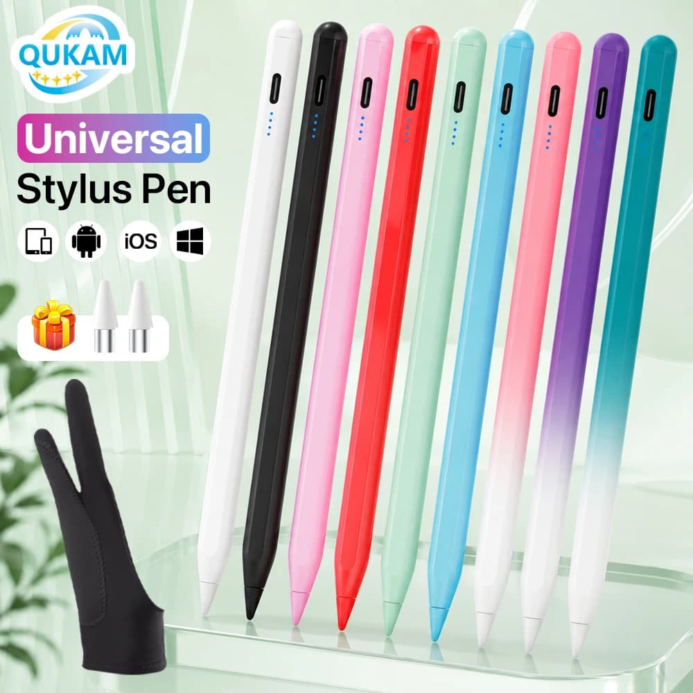 Universal Magnetic Stylus Pen 4 LED Battery Indicator No Bluetooth Type-C for iOS Android Windows Phones Tablets Glove & 2 Tips