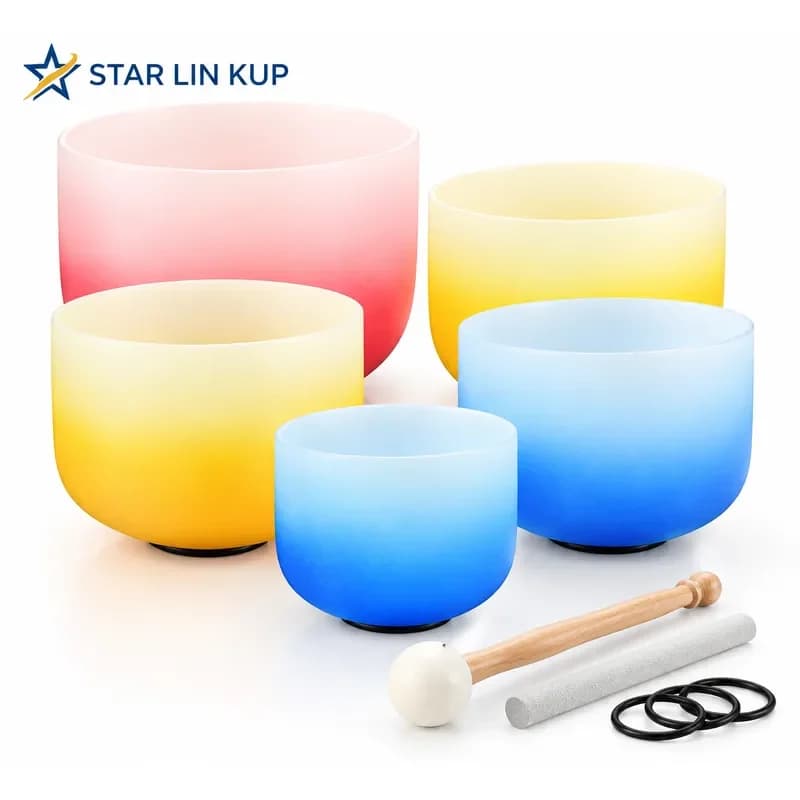 STAR LIN KUP 8 10 12 Inch Frosted Quartz Crystal Singing Bowls Set 3 Piece Chakra Sound Healing Instrument with Carry Bag