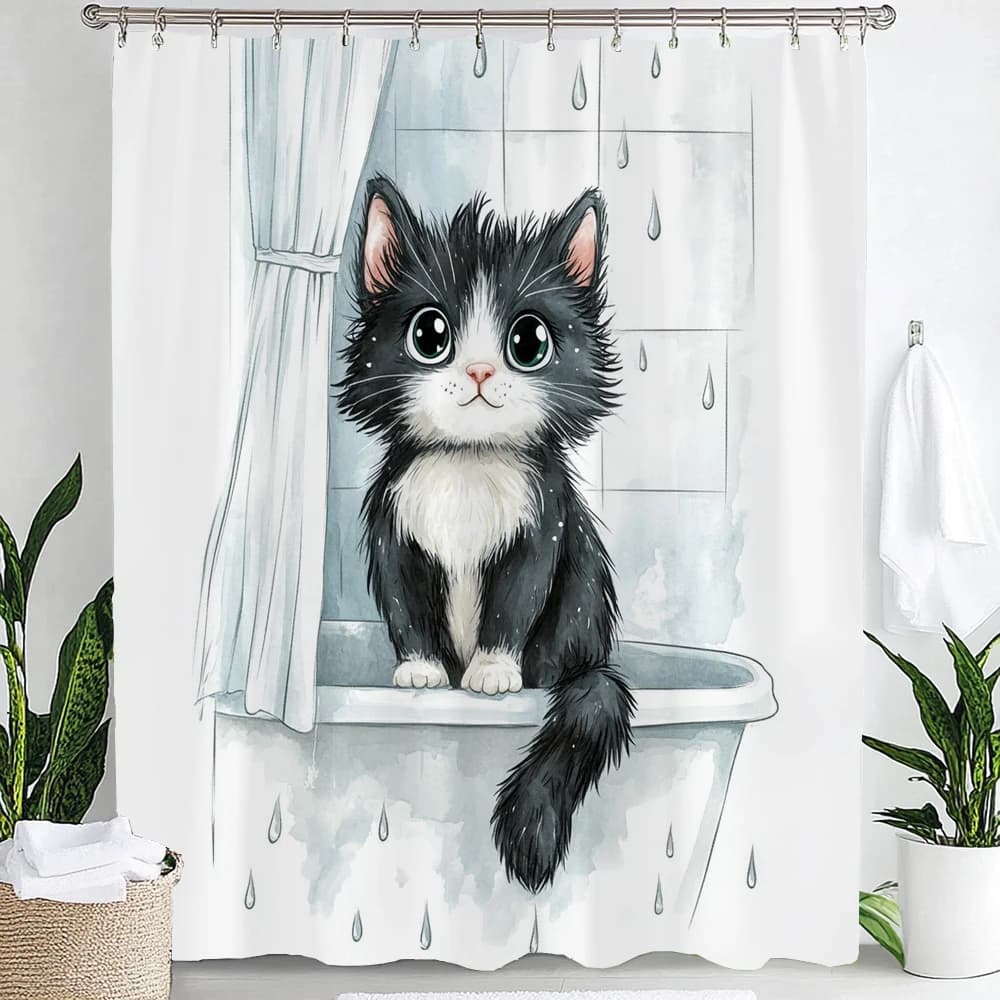 Tenda da Doccia Moderna e Semplice con Motivi Geometrici, Tenda Decorativa per Bagno, Tenda da Doccia in Tessuto Poliestere Stampato con Ganci