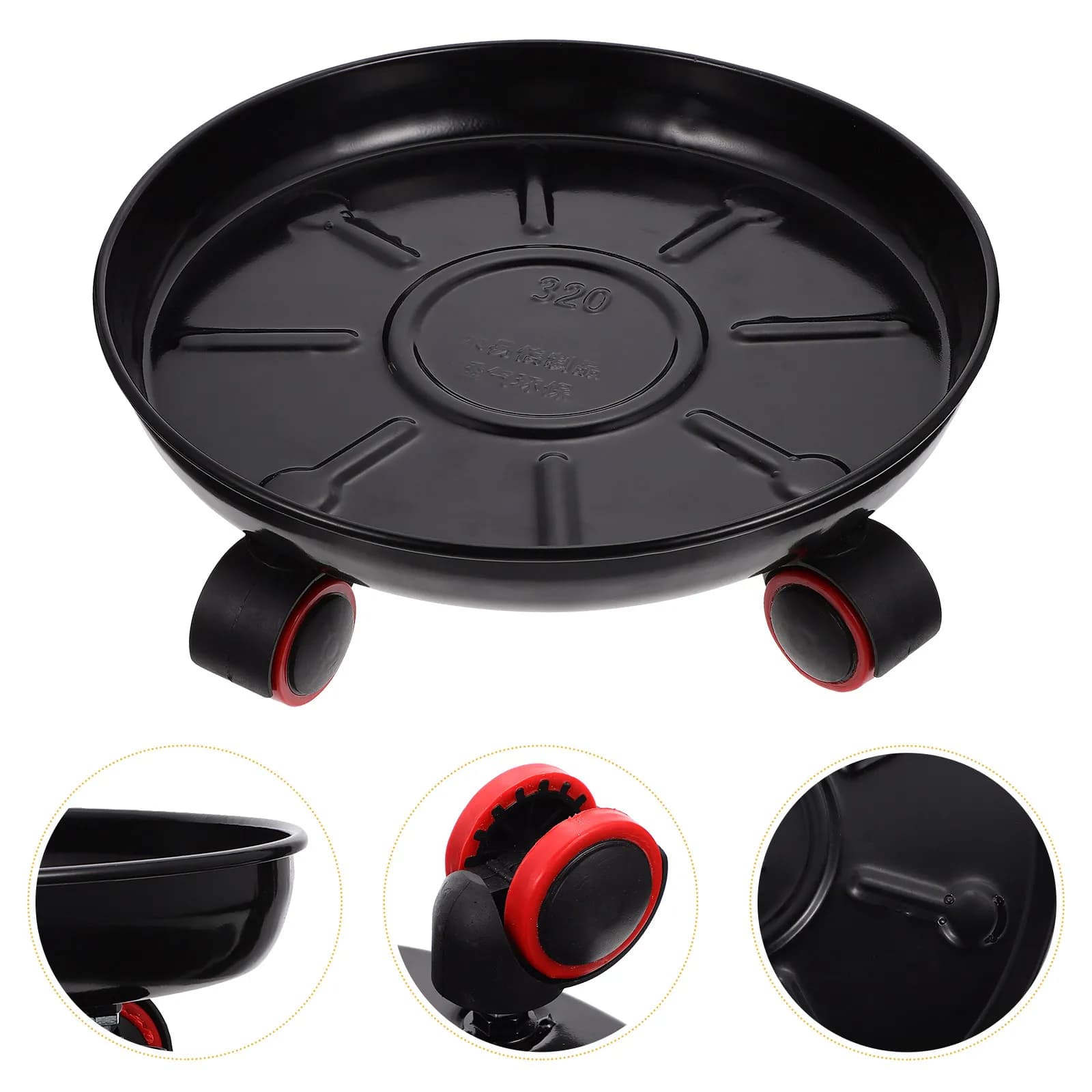 Metal Flowerpot Base Tray Rolling Stand Plant Pot Holder with Reinforced Support Raised Tray Prevent Leak Universal Wheel Flower
