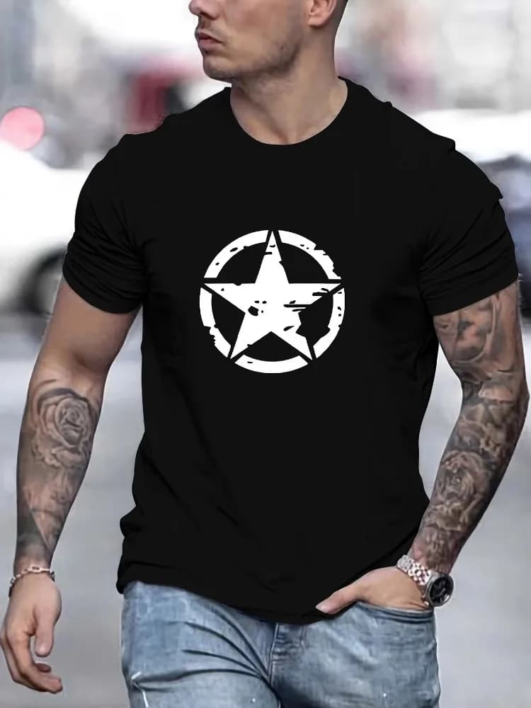 T-shirt Estiva da Uomo 100% Cotone Comoda Casual Oversize con Logo Stampa Grafica a Stella Girocollo Sportiva a Maniche Corte