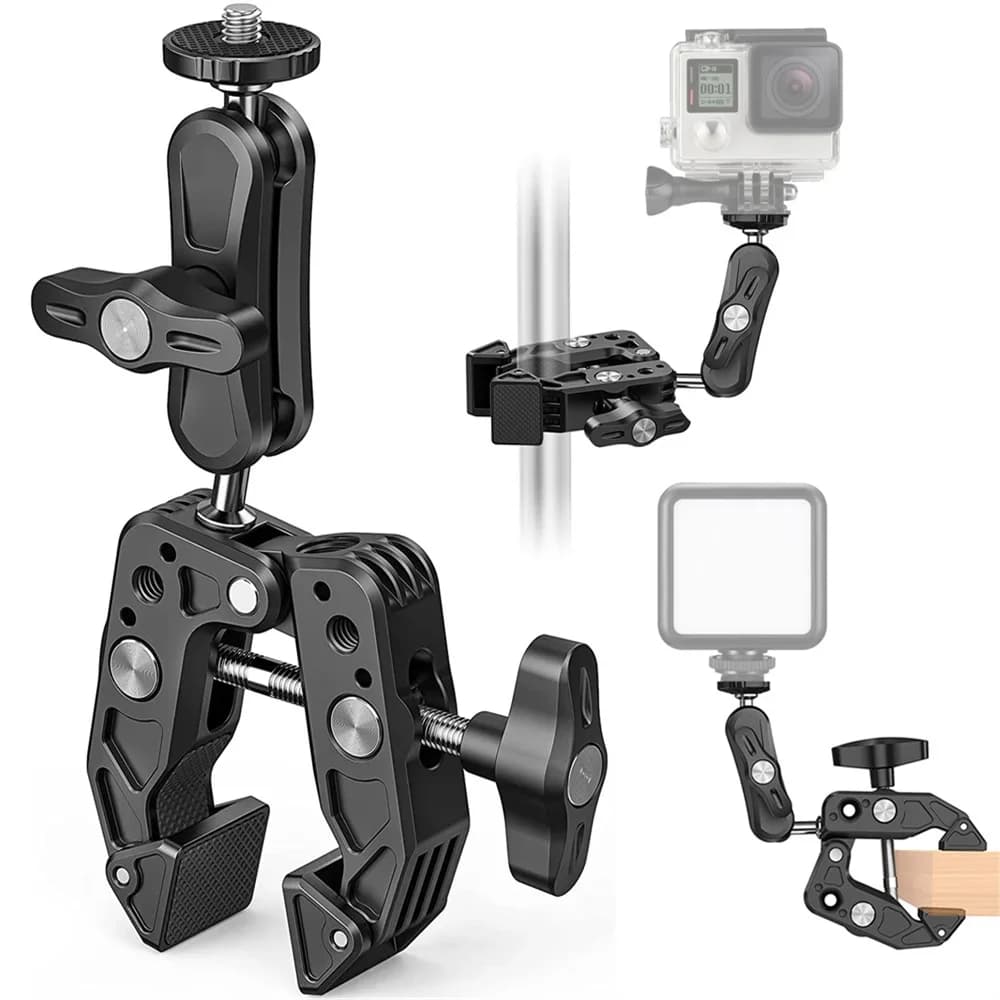 Super Clamp Camera Clamp Mount Monitor 360° Ballhead Magic Arm Adapter with1/4"-20 3/8" for Canon Nikon DSLR Camera/Gopro/Lights