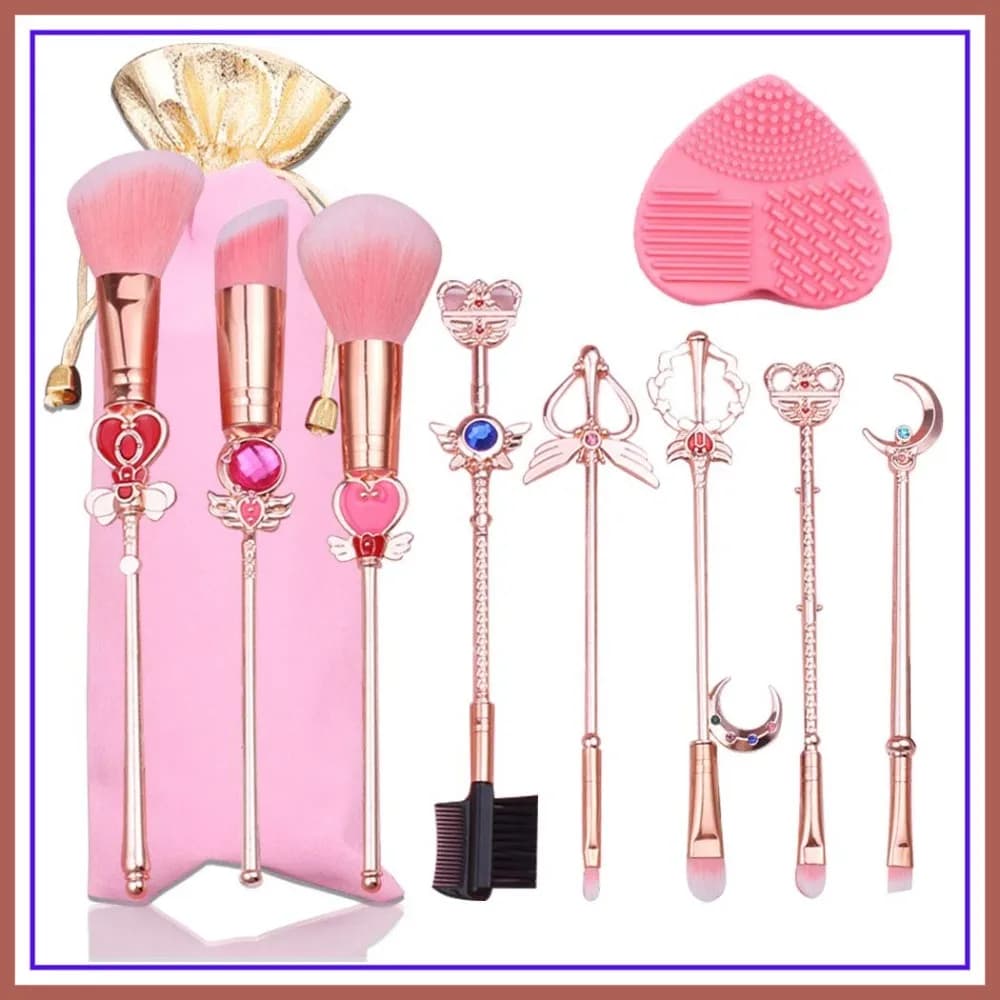 Set di pennelli per trucco Sailor Moon da 8 pezzi: ombretto rosa, eyeliner, pennelli per sopracciglia, kit di strumenti cosmetici dorati