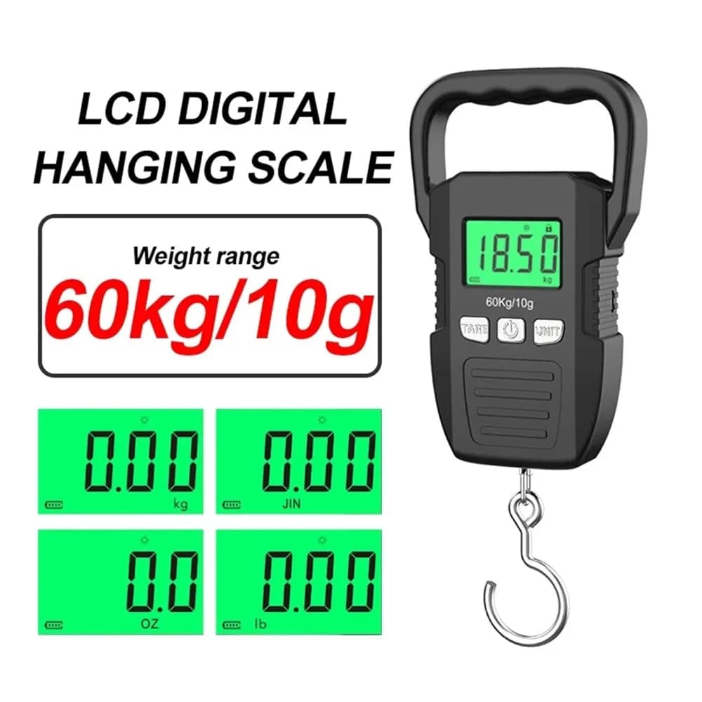 Bilancia digitale portatile per gru 60kg 10g Bilancia elettronica per appendere bagagli Batteria/Ricarica USB Bilancia da pesca LCD