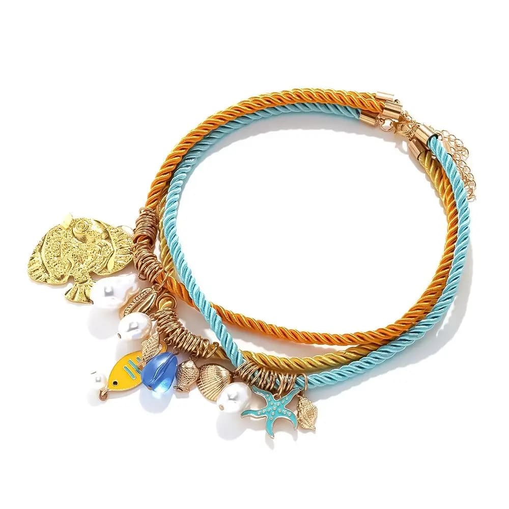 Collana con Ciondolo Floreale in Resina Stile Etnico, Charms Organismi Marini, Collana con Corda in Nylon Hip Hop, Set di Gioielli e Accessori