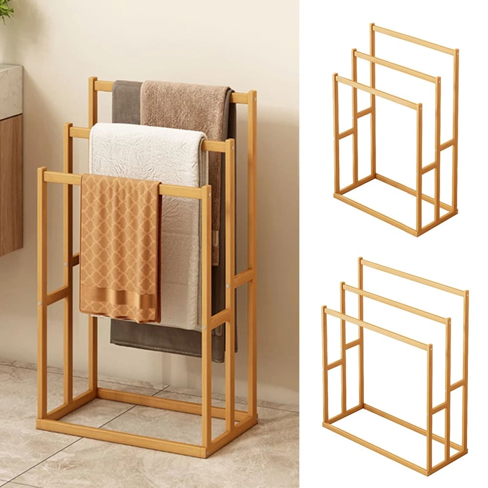 Portasciugamani verticale a 3 livelli, in metallo, senza perforazioni, con asta appendiabiti, stile lusso leggero, per bagno e balcone, organizer salvaspazio