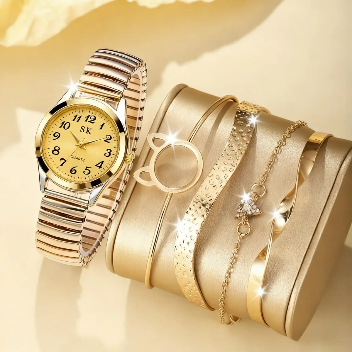 Set di 5 orologi da donna con quadrante Roma, piccoli e alla moda, con cinturino elastico elegante, orologio da polso da donna, Reloj Mujer (senza scatola)