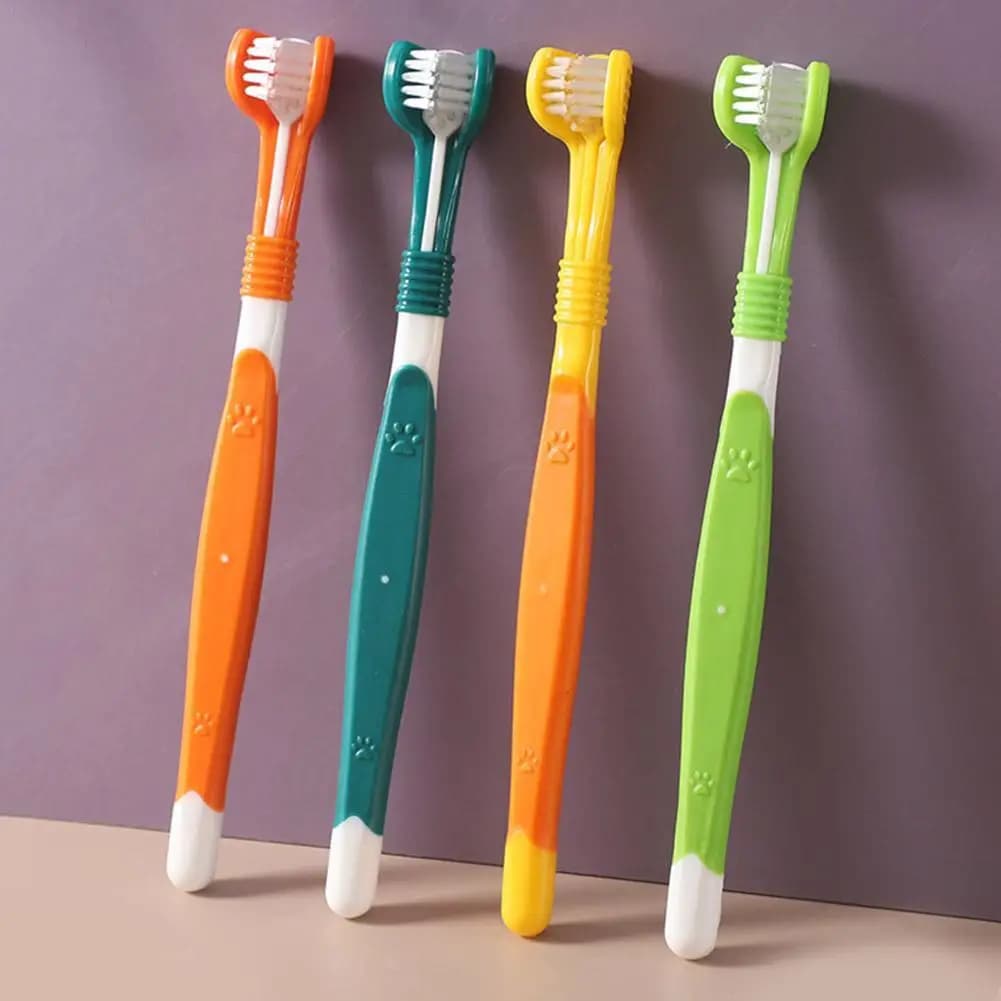 Spazzolino da denti per animali domestici a tre lati Spazzolino da denti per animali domestici a tre teste per cani e gatti Spazzola per pulizia orale Prodotti per la cura Strumento all'ingrosso