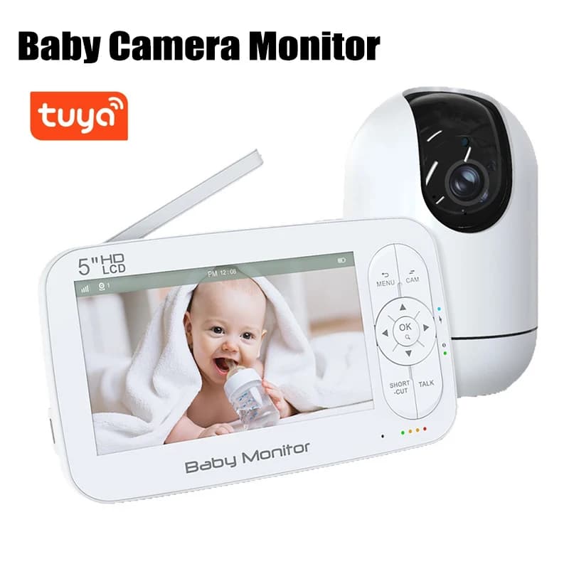 Baby Monitor WiFi 5 Pollici con Zoom 4X, Telecamera PTZ, App Tuya + Monitor, Controllo Doppio, Audio Bidirezionale, Visione Notturna