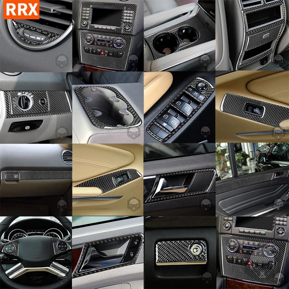 For Mercedes-Benz W164 2005-2011 M Class Real Carbon Fiber Sticker Center Console Headlight AC CD Door Panel Trim Cover