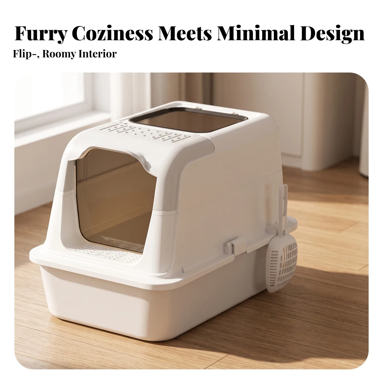Hooded Cat Litter Box Private Enclosed Litter Box with Scoop Pet Supply Odor Control Stain Resistant for Cats, Home