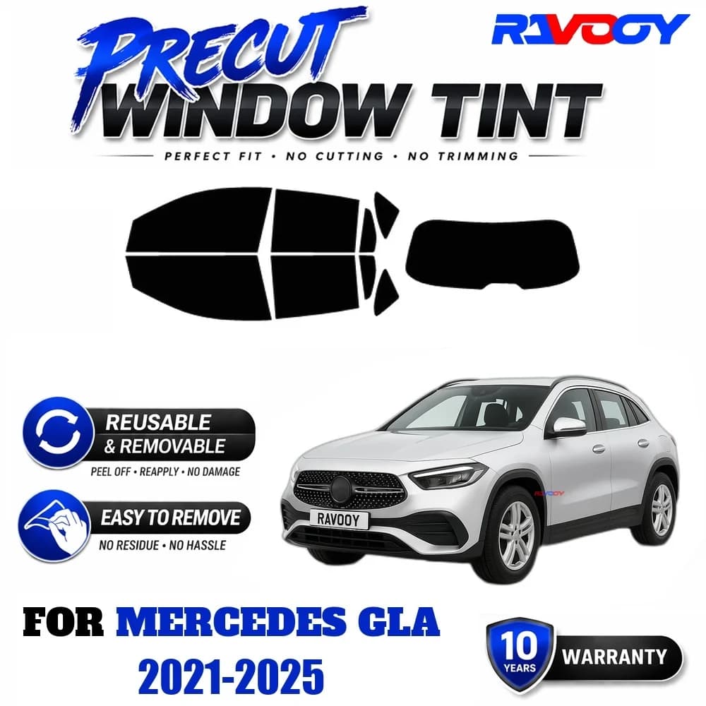 RAVOOY Precut Window Tint, Reusable Removable EPU Film, Custom Fit for Mercedes GLA 2021-2025, UV Heat Protection