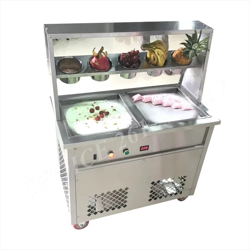 Thai instant rolled ice cream machine with automatic single square pan that produces a fried ice cream roll machine with Tawa roller for Thai frying