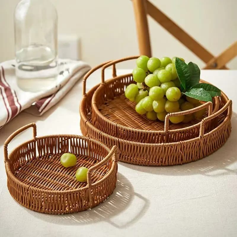 Cane like woven storage basket woven storage table top Dim sum dried fruit snack tray afternoon tea storage basket rattan basket