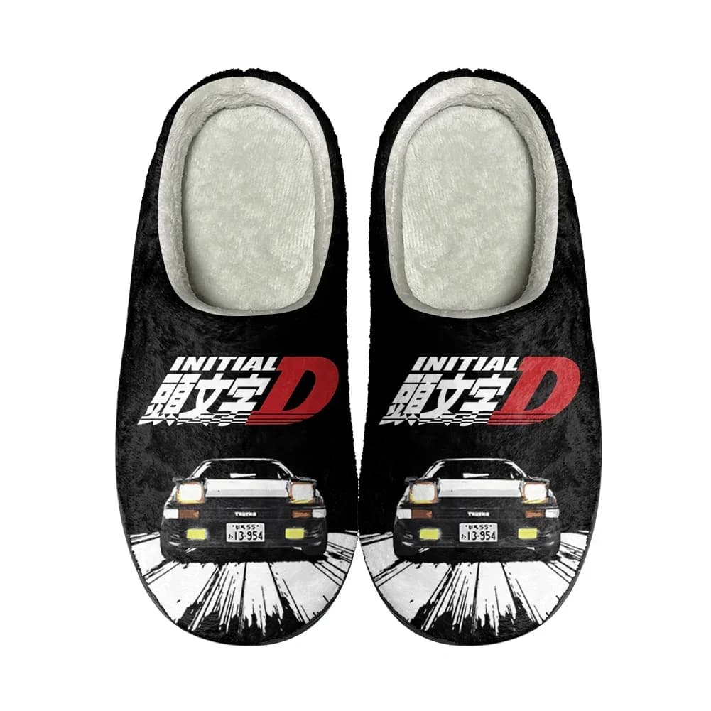 Pantofole Personalizzate in Cotone Ispirate all'Anime Giapponese Initial D, Sandali Casual Unisex, Scarpe Termiche in Peluche