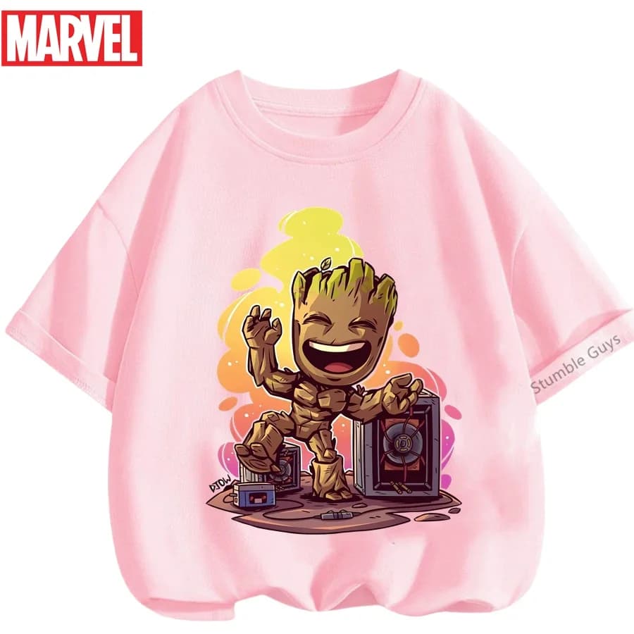 T-shirt estiva per ragazzi Groot Marvel Avengers Super Hero Kids, morbida maglietta a maniche corte in stile anime