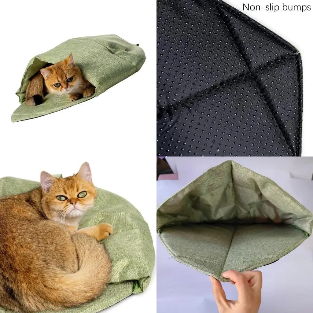 Comfortable bed for cats of the caverns in washable fabric for sleeping covered with design of leaves