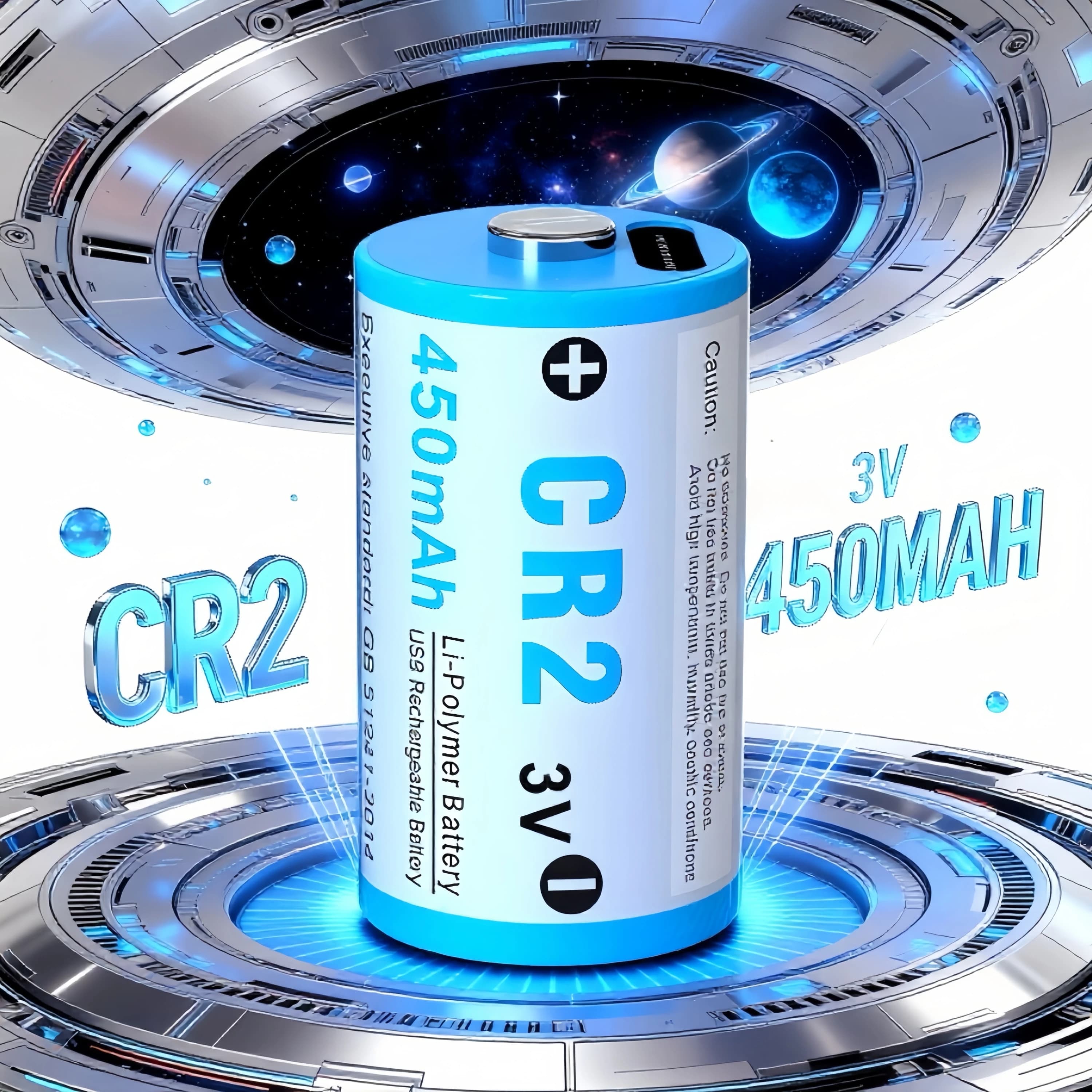 Batteria Ricaricabile 3V CR2 450mAh Li-Polimero con Ricarica Diretta USB, Lunga Durata, Ecologica per Fotocamere, Misuratori, Rilevatori di Fumo