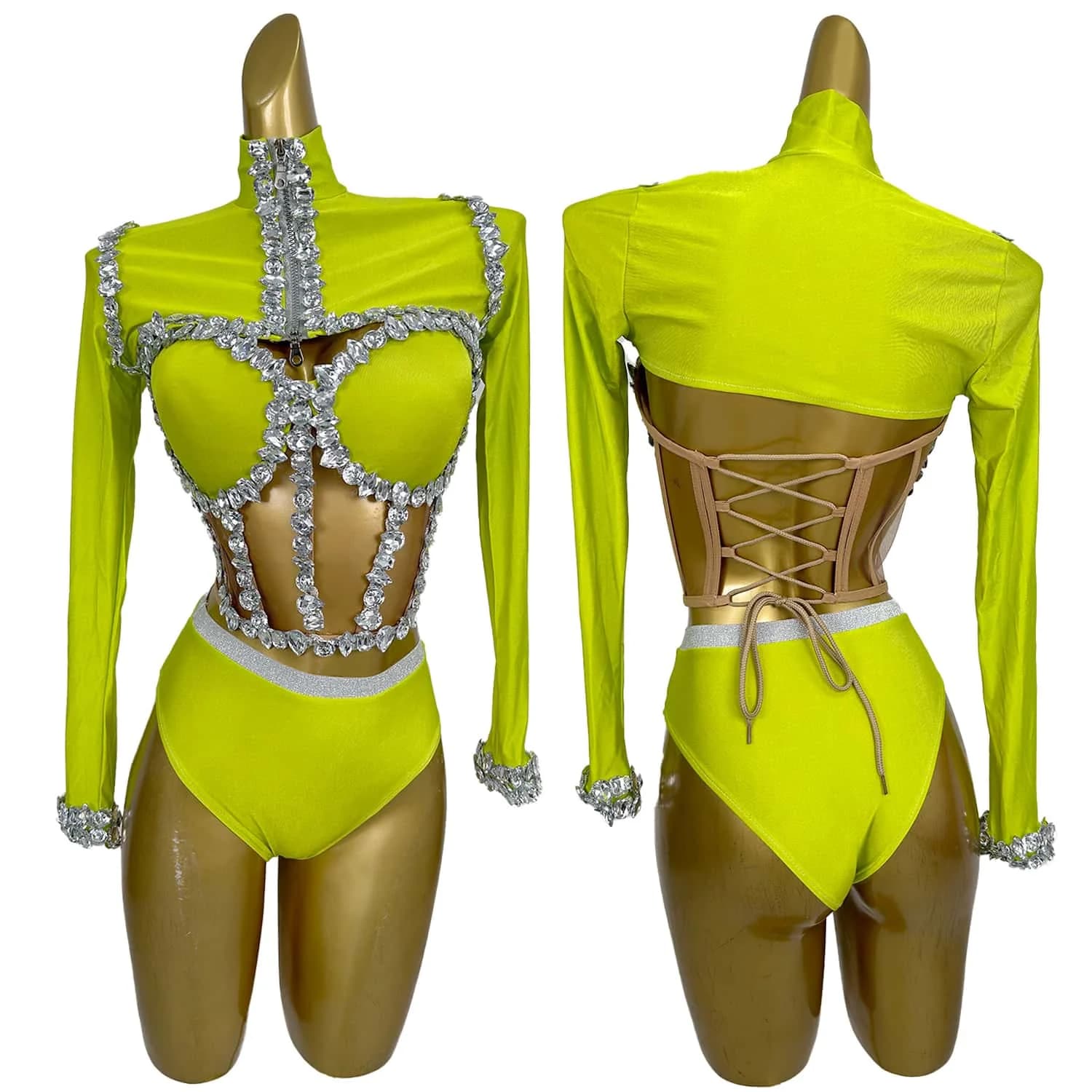 Women Set Shinning Bodysuits Rhinestone Dance Costume Party Halloween Party Wear Celebrity Drag Queen Wear Jianmei