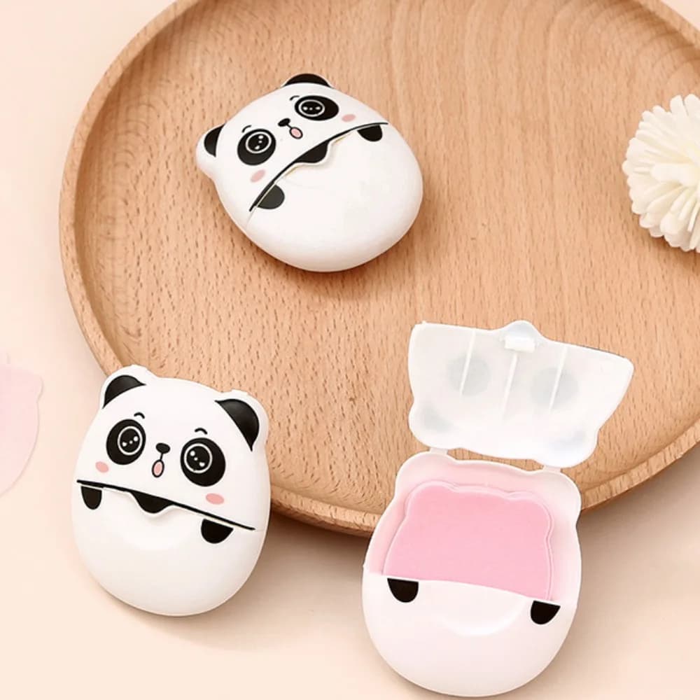 50pcs/box Panda Soap Flakes Box-packed Disposable Soap Tablet Mini Portable Soap Paper Sheet for Traveling Camping Hiking