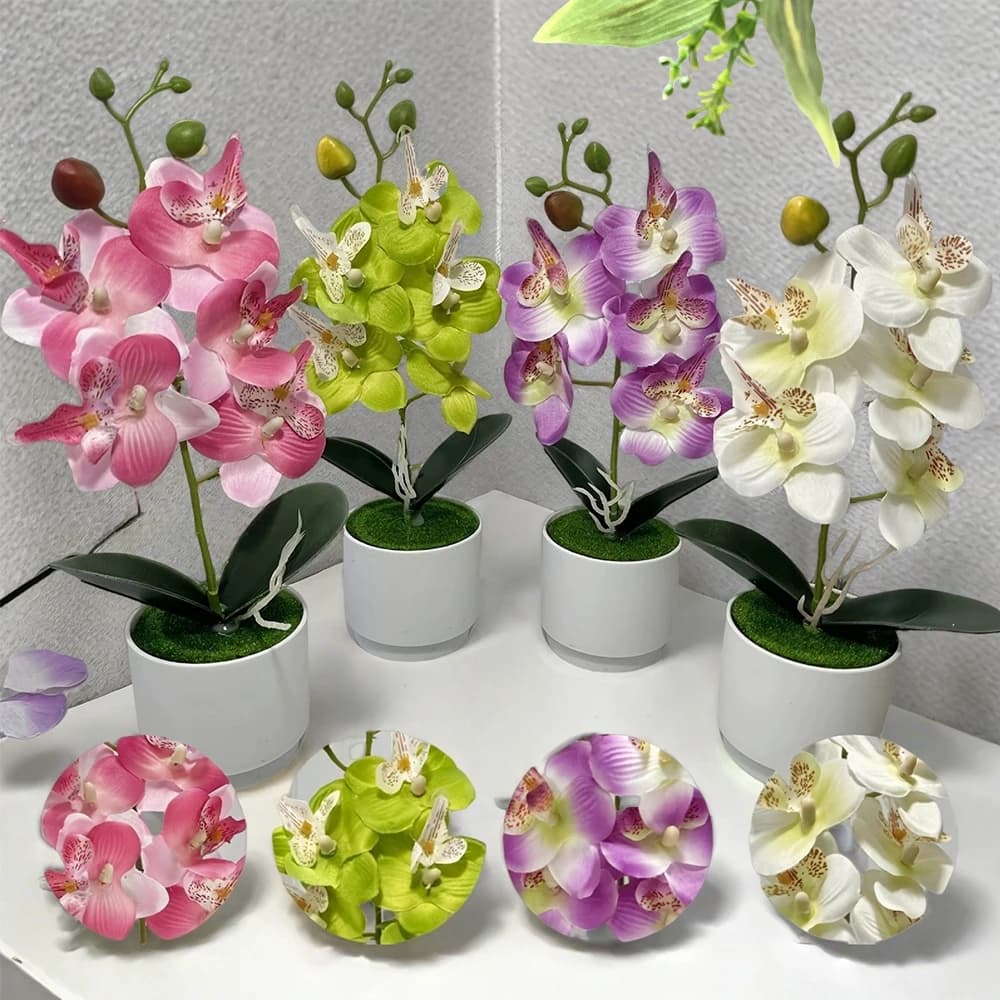 Artificial Orchids Orchids Flowers with Vase White Plant Orchids Fin Silk Flowers Compositions For Home Decoration