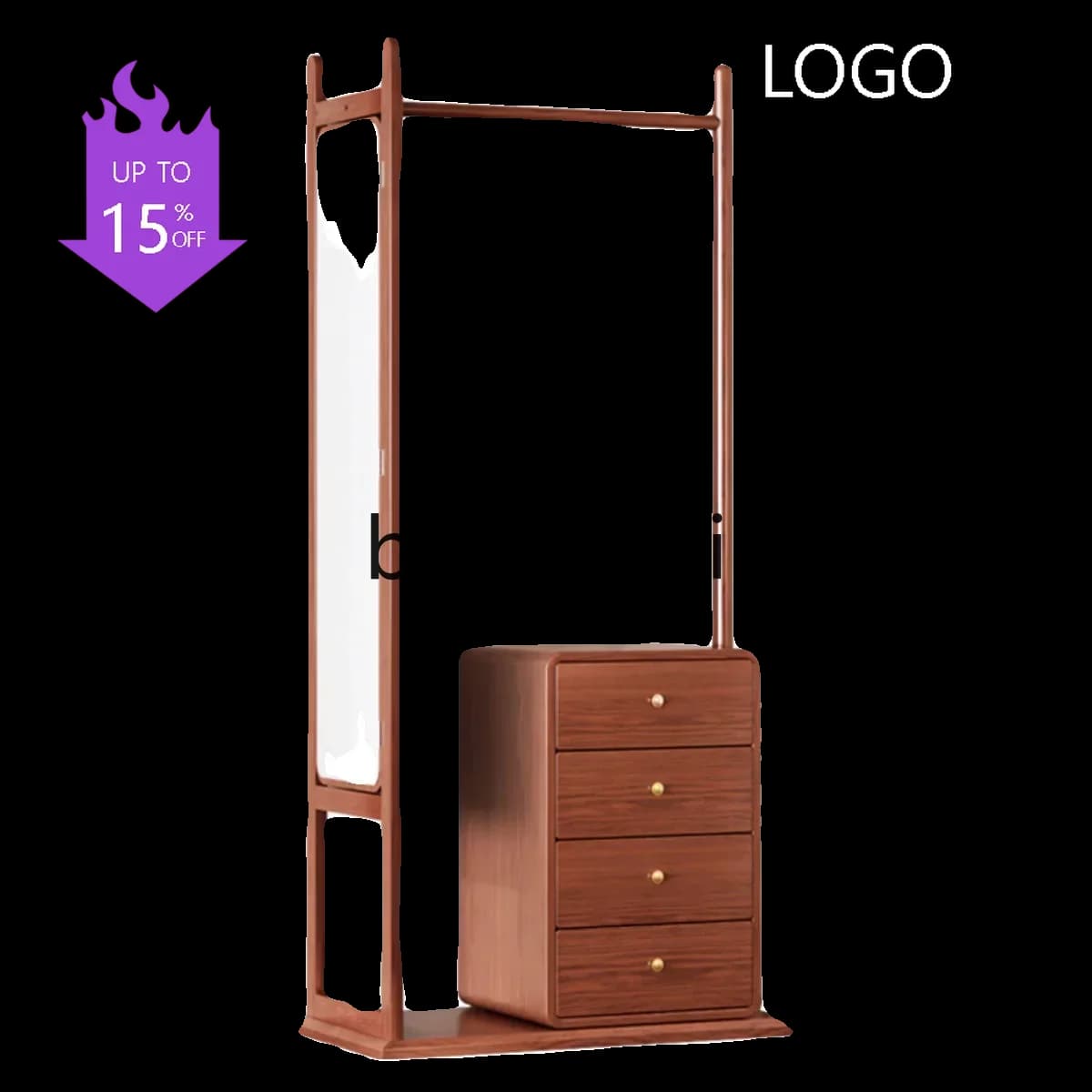 Hangers in solid wood with three rods, from floor to ceiling, per bedroom, living room, with drawer.