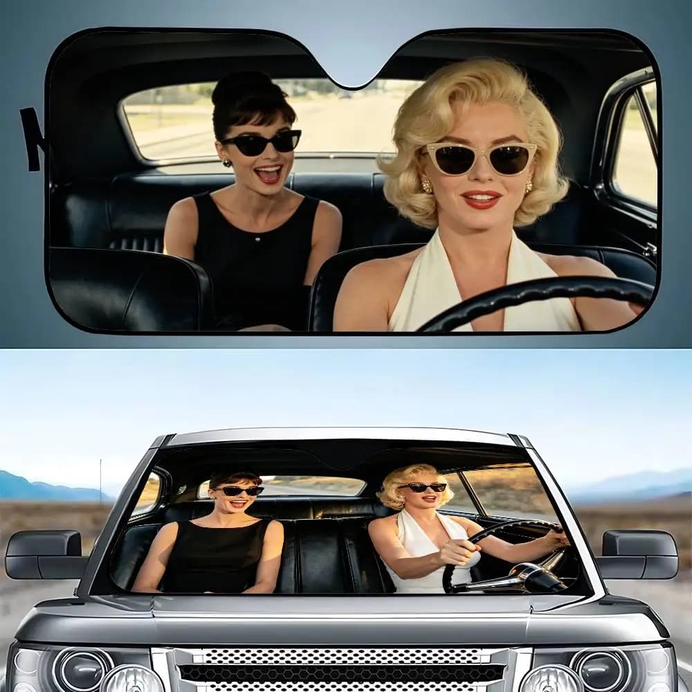 A-Audrey H-Hepburn Drive Car SunShade Windshield Funny Sun Shade Foldable UV Ray Sun Visor Protector Sunshade For Front Window