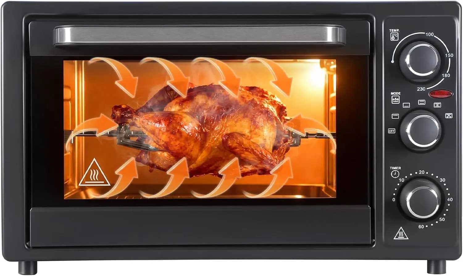 1500W Countertop Oven with Steam and Air Fryer Functions, 34QT/32L Capacity, Multi-Purpose Toaster Oven Featuring 60-Min Timer,