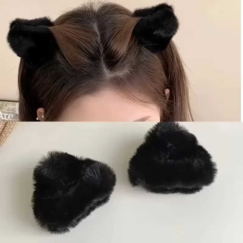 Graziosi fermagli per capelli a forma di orecchie di gatto in peluche per donna | Adorabile accessorio per capelli soffici, ideale per frangia e coda di cavallo | Design giocoso per ogni occasione
