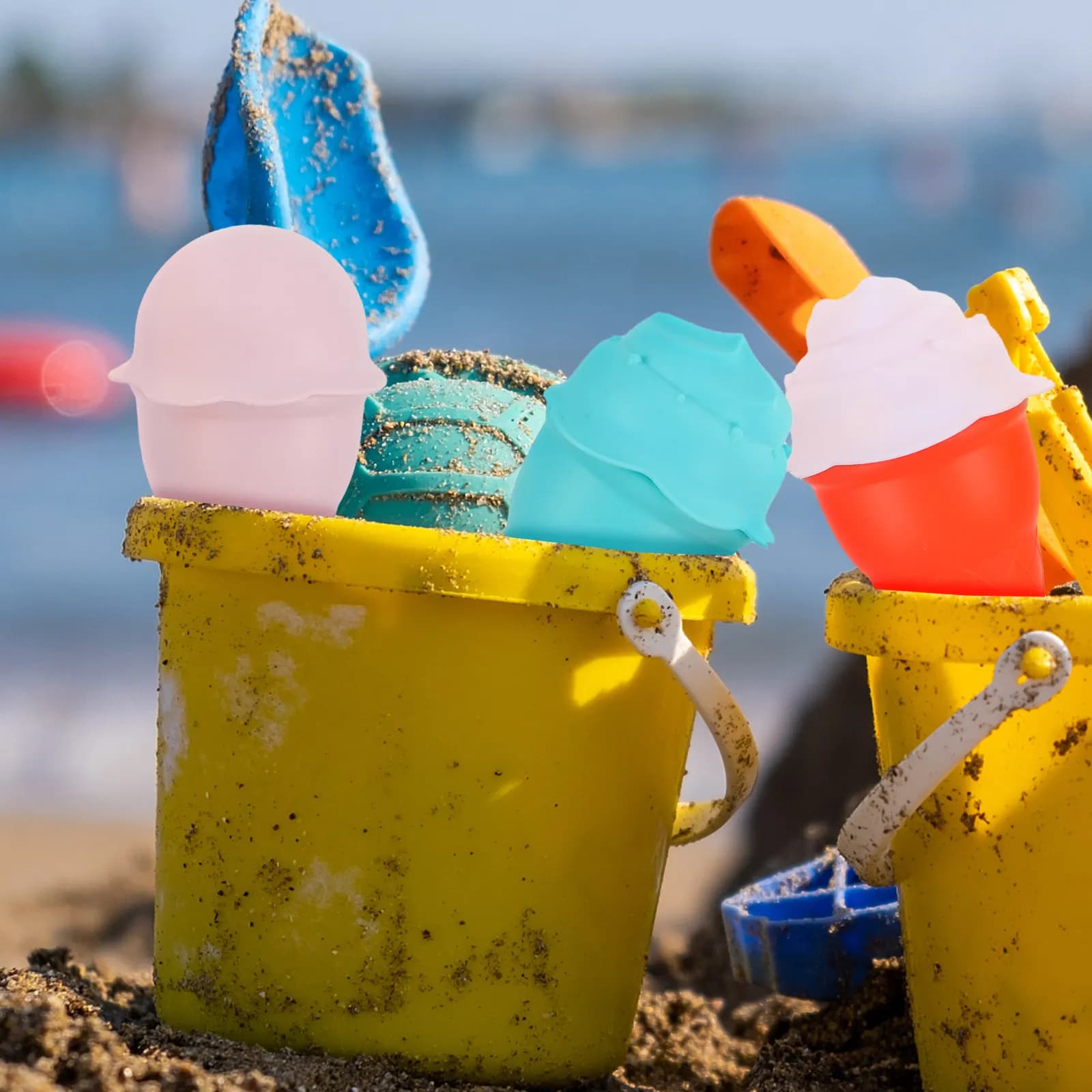 Set di 4 Stampi per Gelato da Spiaggia per Bambini, Strumenti Colorati in Plastica per Giochi all'Aperto, Gioco Creativo di Finta Gelateria