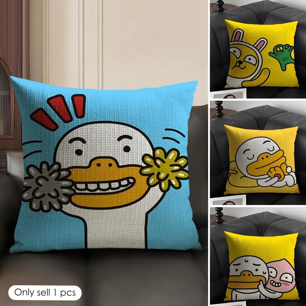 C-Choonsik Kakao Kakaotalk Cushion Cover Natural Linen Organic Fabric Double-Sided Printing Sofa Home Decor Gift Pillow Case