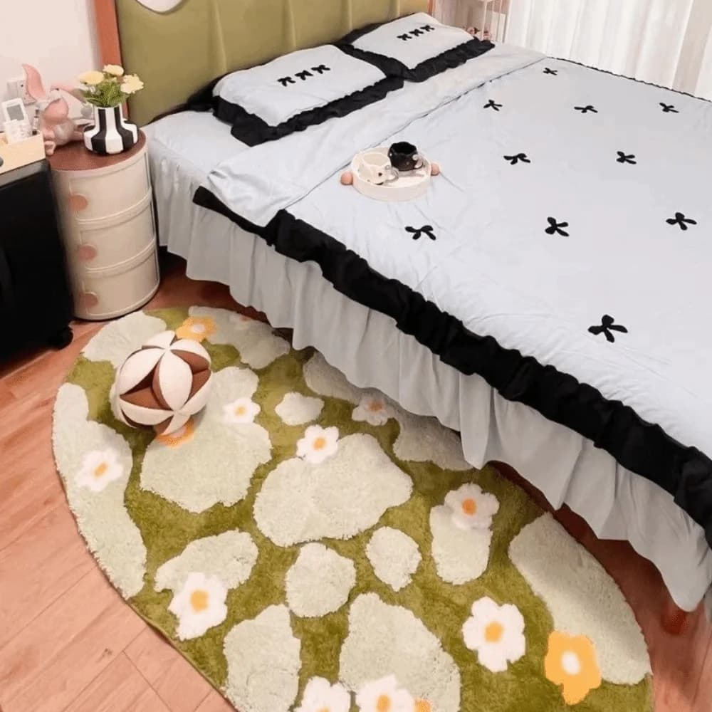 Comfortable Irregular Imitation Cashmere Carpet Non Slip Absorbent Green Moss Rug Flower Pattern Soft Area Rugs Bedroom