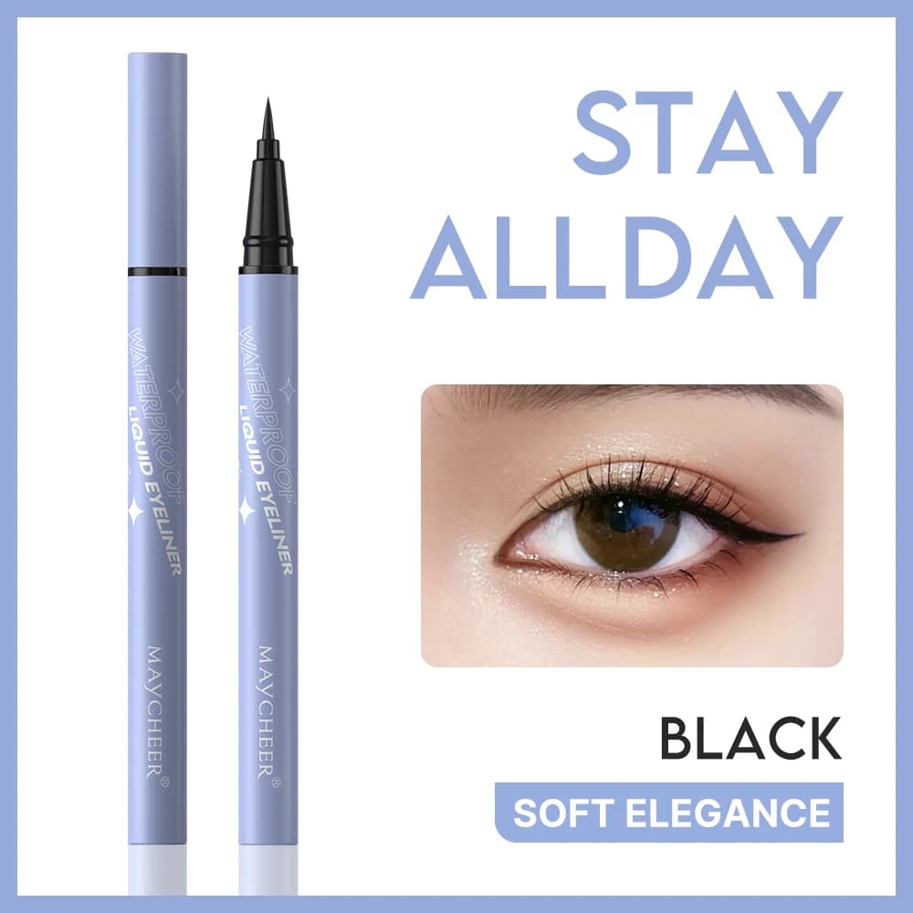 MAYCHEER Waterproof Liquid Eyeliner Pen, Smudge-Proof Long-Lasting Black Eyeliner with Ultra Fine Brush Tip, Quick-Drying Smooth