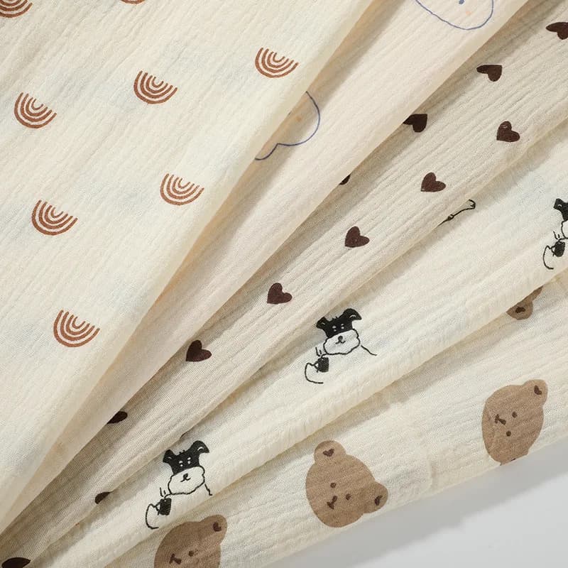 Double Crepe Pure Cotton Cute Fruit Cherry Pear Yarn Gauze Sewing Fabric, Making Soft Baby Clothes Cloth tecidos para costura