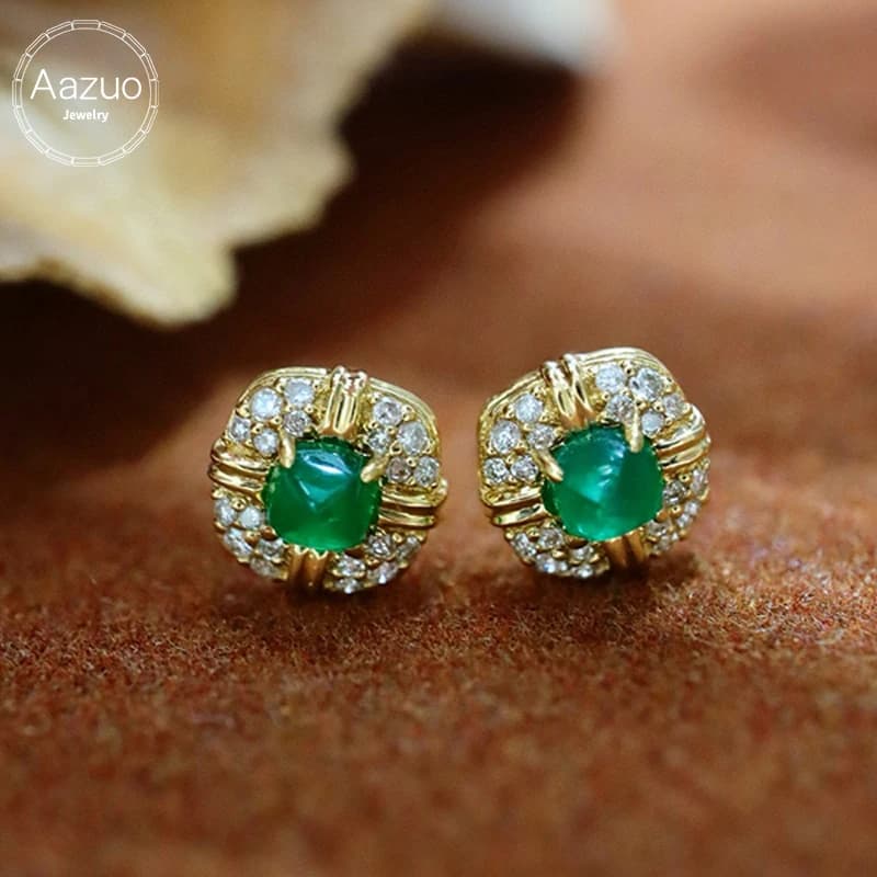 Aazuo Fine Jewelry Orecchini quadrati in oro giallo 18 carati con smeraldi naturali e diamanti veri, regalati per le donne, fidanzamento, matrimonio, festa