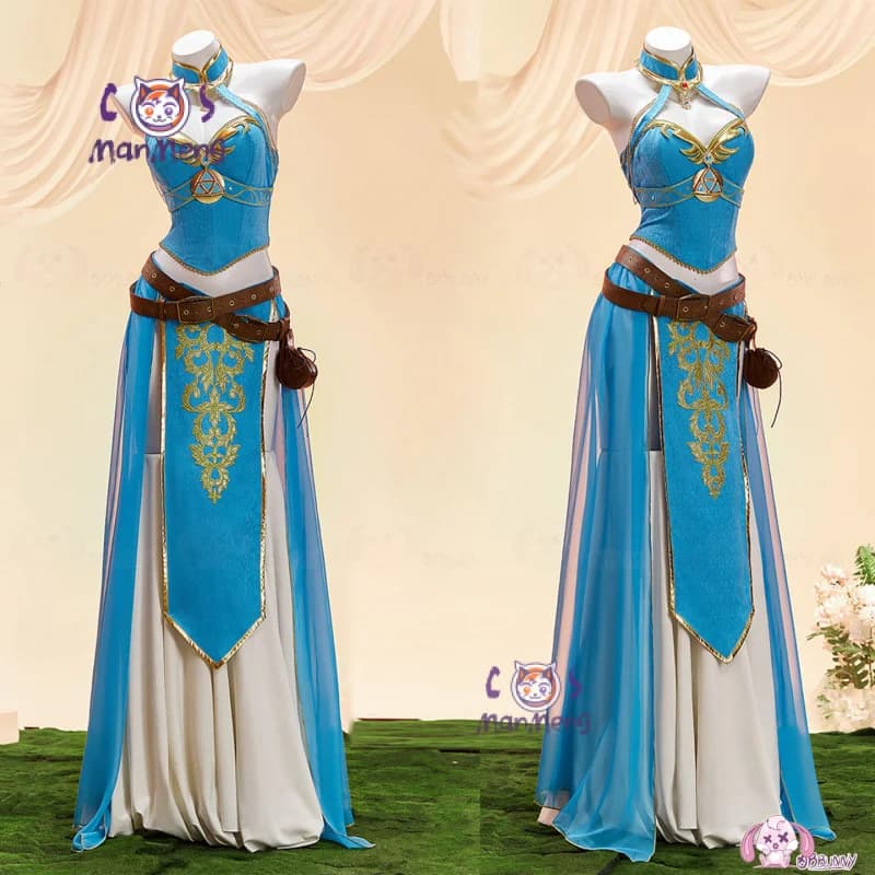 Zelda princess costume cosplay game Zelda woman knight long dress Halloween carnival elegant uniform scene belt set complete dress