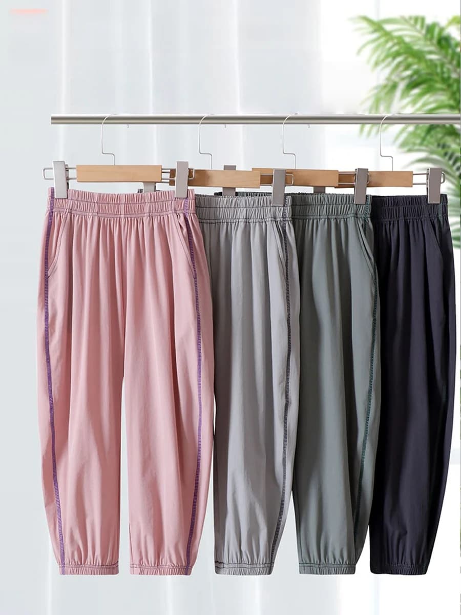 Summer Ice Silk Children's Clothing Sunscreen And Antibacterial Girls' Pants Casual Sports Boys' Leg Binding Trousers