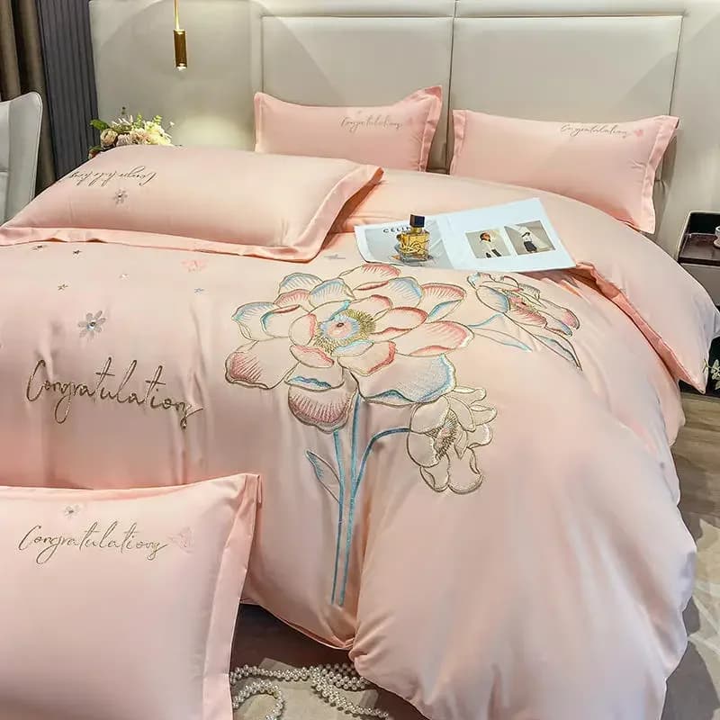 New set of four pieces with brushed cotton embroidery class A. Pure cotton sheet cover