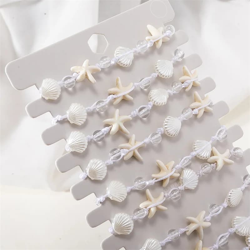 New Arrival 12pcs/set Shell Starfish Charm Bracelets Set Women Braided Adjustable Chain Anklets Wristband Jewelry Gifts