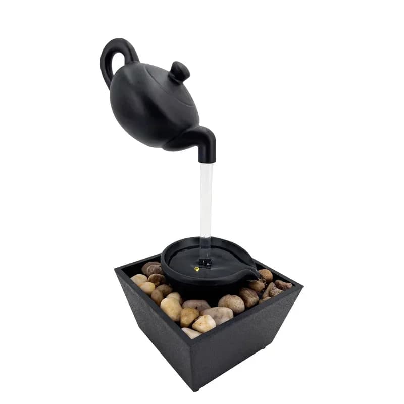Teiera Fontana d'acqua Ornamento USB 5V Alimentazione a batteria Decorazione da tavolo Simulazione Cascata con luci a LED e ciottoli