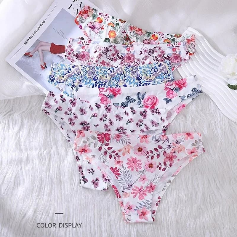 Mutandine da donna stampate con fiori senza cuciture, a vita bassa, sexy, comode e confortevoli