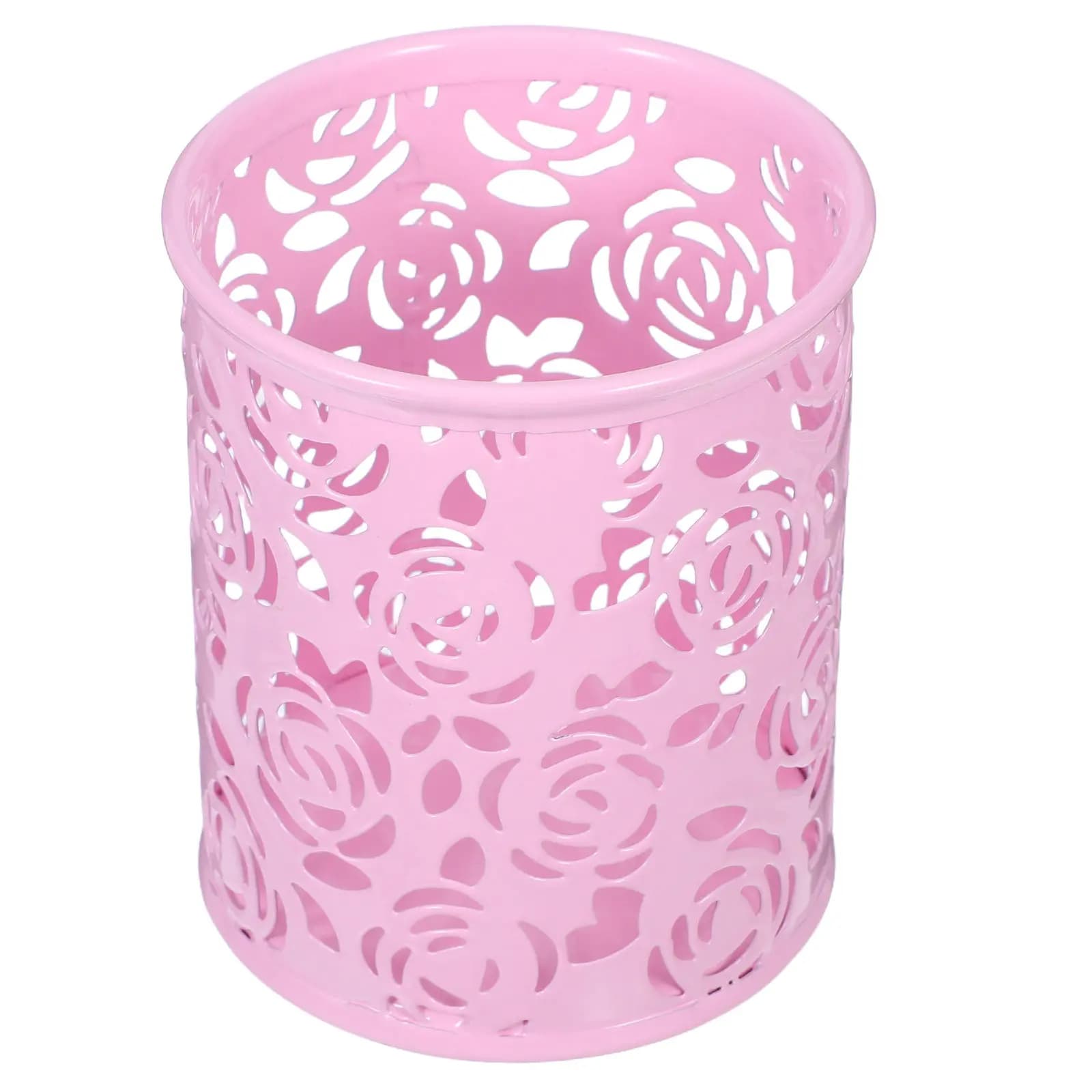 Portapenne in Metallo a Forma di Rosa Rosa, Contenitore Portatile per Matite e Organizer da Scrivania