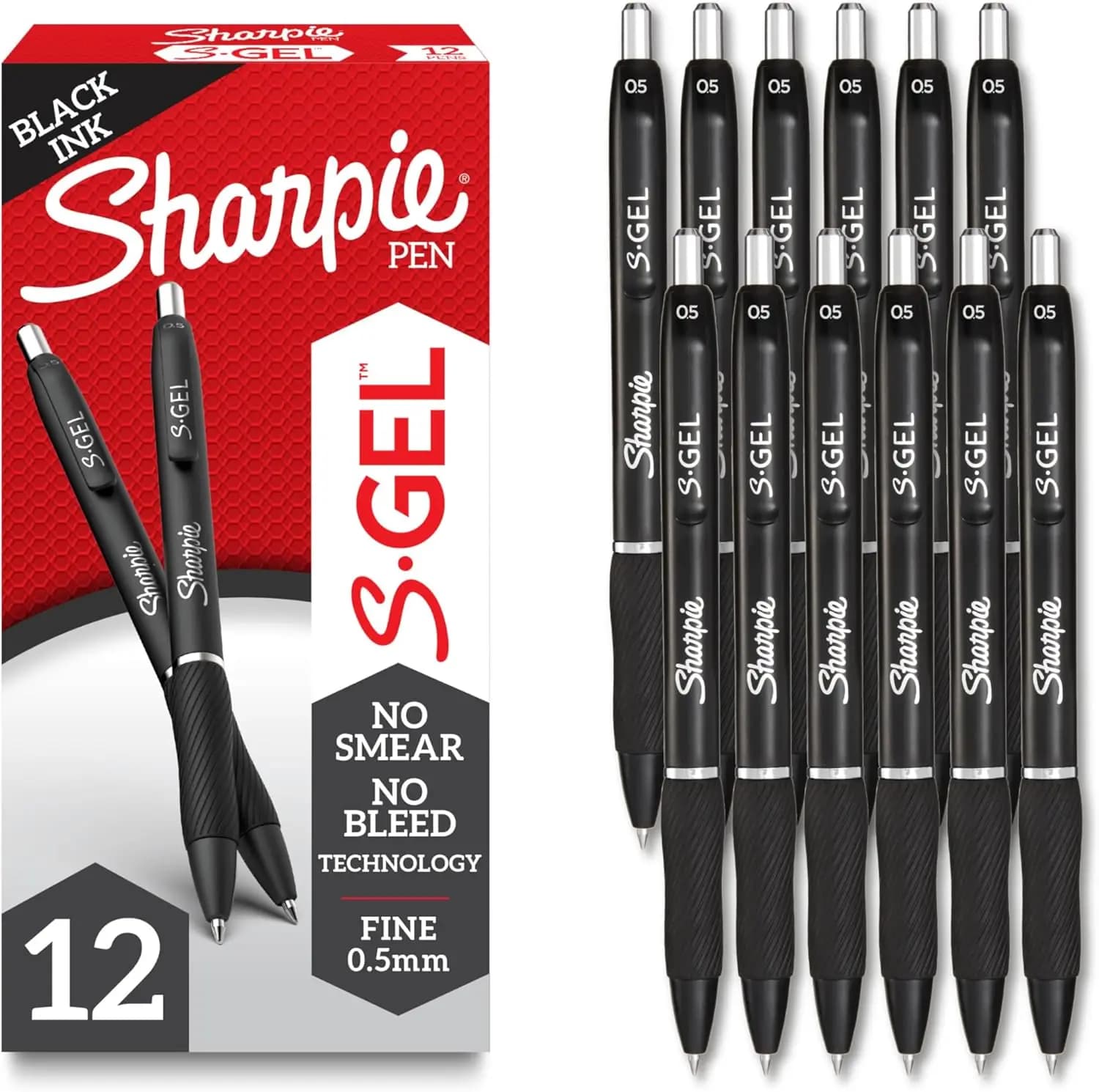 Penne Gel a Punta Fine, Inchiostro Nero 0,5mm, Confezione da 12 per Scrittura, Diari e Appunti