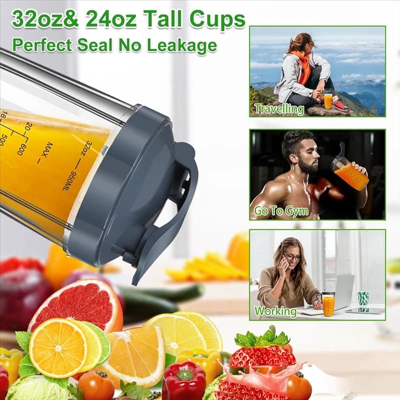 YCOC-Parti di ricambio per frullatore per Nutribullet, tazze per frullatore Nutribullet da 32 Oz e 24 Oz con coperchi Parti di ricambio per lama estrattore