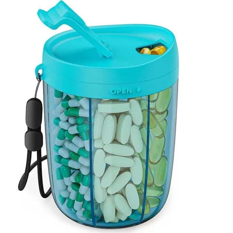 7 large racks for bottles, organizer for supplements, to contain 7 various vitamins, travel pills, straw container