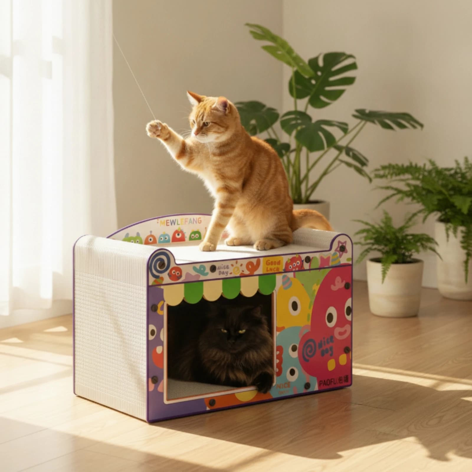 Cat Scratching House Long-Lasting Cardboard Cat House Scratch Box Indoor Pet Furniture Easy to Assemble for Cats, Living Room