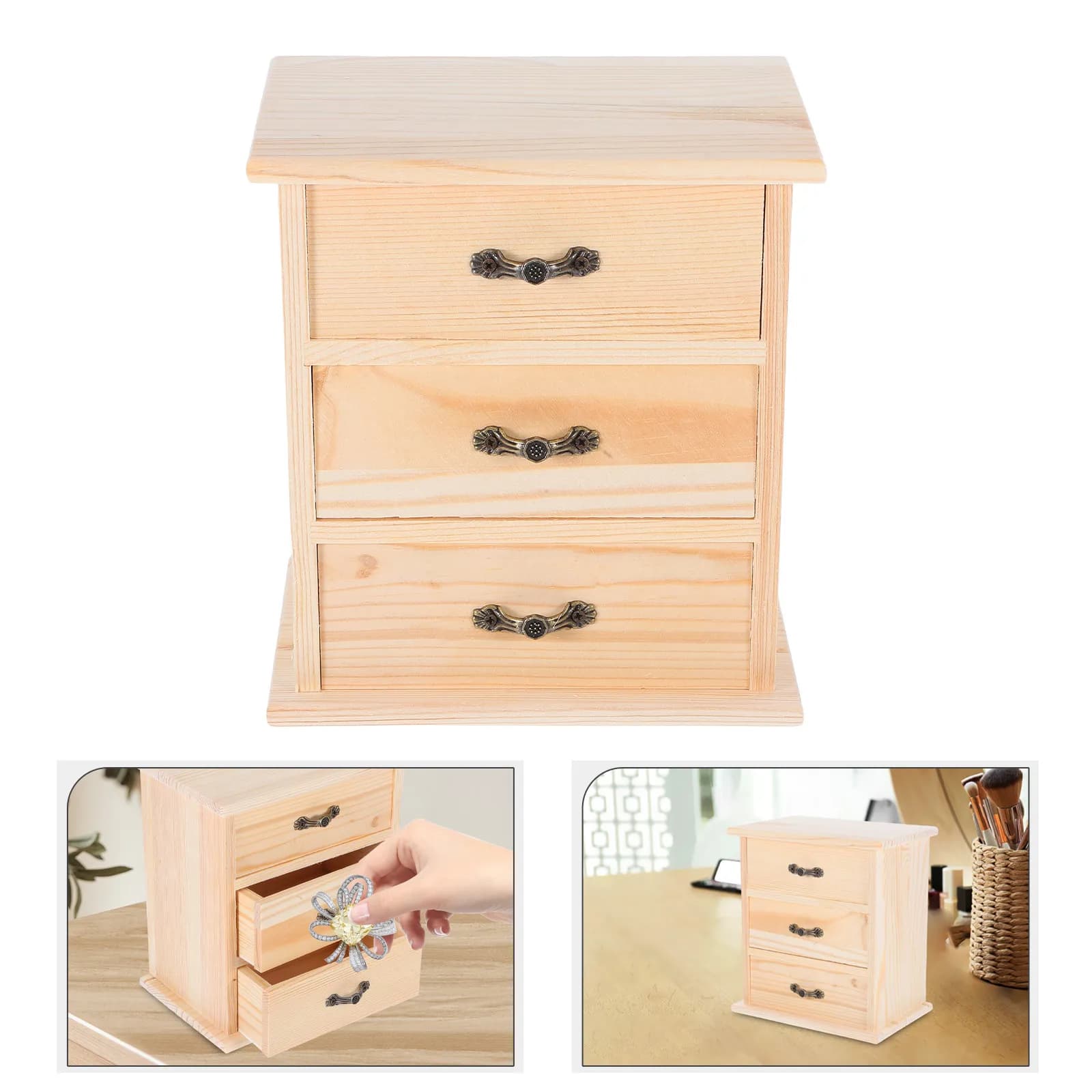 Organizzatore da Scrivania in Legno a Tre Livelli con Cassetti per Forniture da Ufficio, Cancelleria, Gioielli, Piccoli Oggetti, Scatola Portaoggetti Moderna